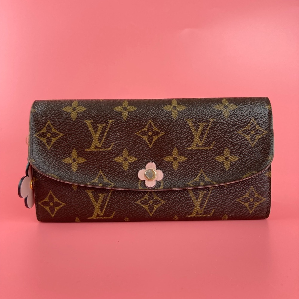 š«SOLDš«Louis Vuitton Long Wallet Portefeuille Emilie Brown Monogram with Pink - Picture 3 of 8